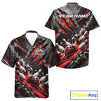 Red Claw Marks Custom Bowling Jersey, Bowling Tournament And Button Up Shirt Team Uniform