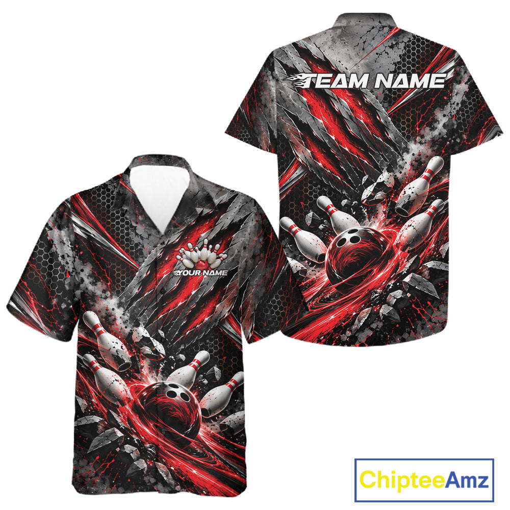 Red Claw Marks Custom Bowling Jersey, Bowling Tournament And Button Up Shirt Team Uniform