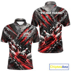 Red Claw Marks Custom Bowling Jersey, Bowling Tournament Polo Shirt Team Uniform