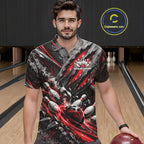 Red Claw Marks Custom Bowling Jersey, Bowling Tournament Polo Shirt Team Uniform