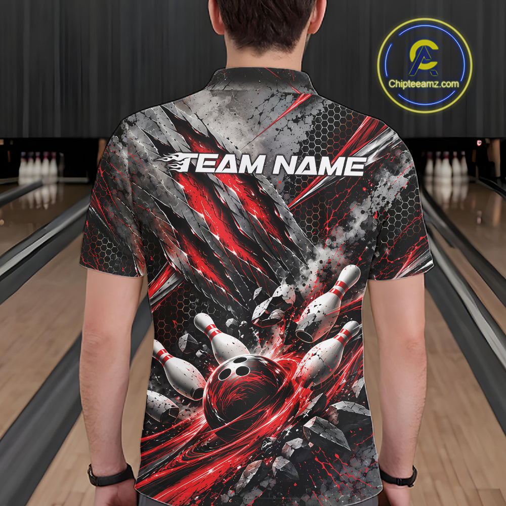Red Claw Marks Custom Bowling Jersey, Bowling Tournament Polo Shirt Team Uniform