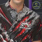 Red Claw Marks Custom Bowling Jersey, Bowling Tournament Polo Shirt Team Uniform