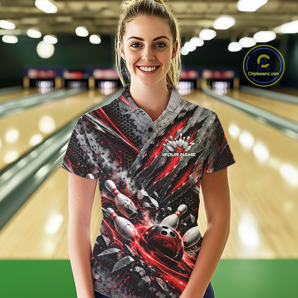 Red Claw Marks Custom Bowling Jersey, Bowling Tournament Polo Shirt Team Uniform