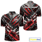 Red Claw Marks Custom Bowling Jersey, Bowling Tournament Quarter Zip Shirt Team Uniform