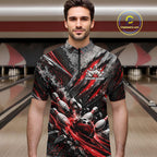 Red Claw Marks Custom Bowling Jersey, Bowling Tournament Quarter Zip Shirt Team Uniform