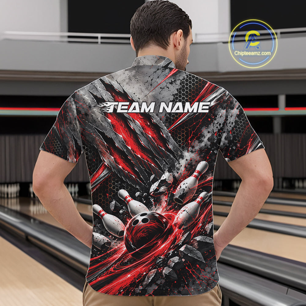 Red Claw Marks Custom Bowling Jersey, Bowling Tournament Quarter Zip Shirt Team Uniform