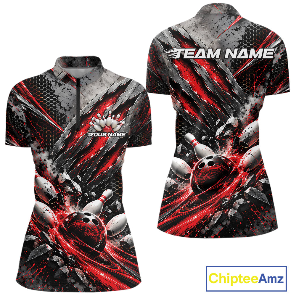 Red Claw Marks Custom Bowling Jersey, Bowling Tournament Quarter-Zip Shirt
