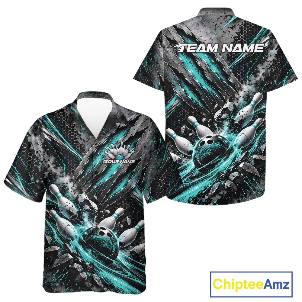 Turquoise Claw Marks Custom Bowling Jersey, Bowling Tournament And Button Up Shirt Team Uniform
