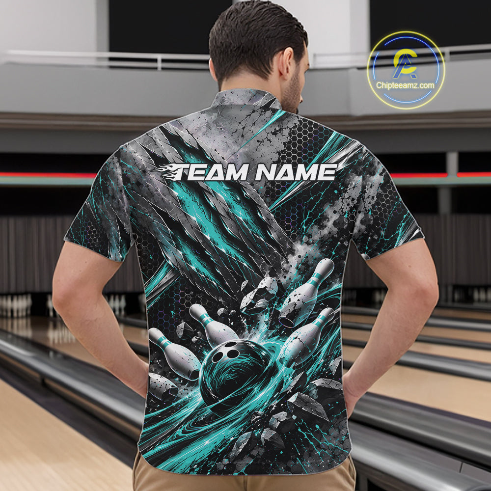 Turquoise Claw Marks Custom Bowling Jersey, Bowling Tournament Quarter Zip Shirt
