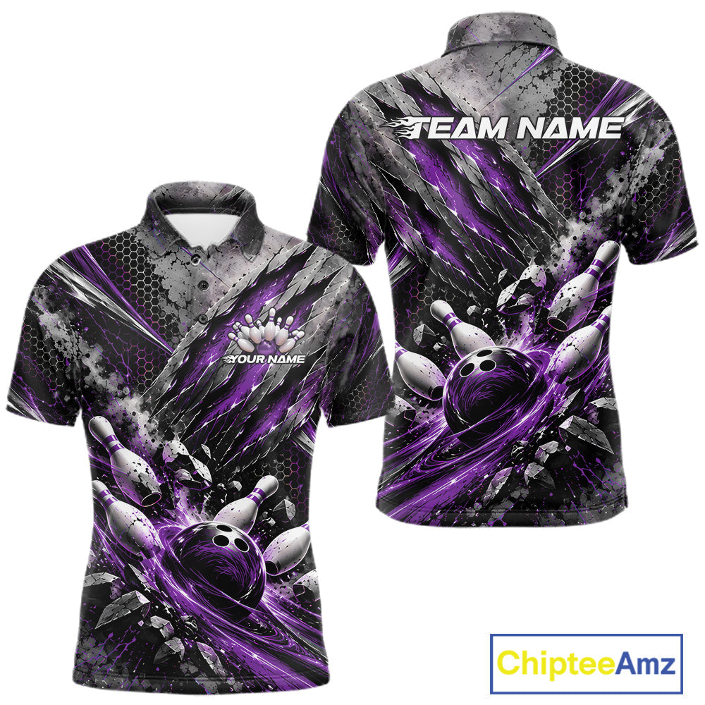 Purple Claw Marks Custom Bowling Jersey, Bowling Tournament Polo Shirt Team Uniform