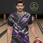 Purple Claw Marks Custom Bowling Jersey, Bowling Tournament Polo Shirt Team Uniform