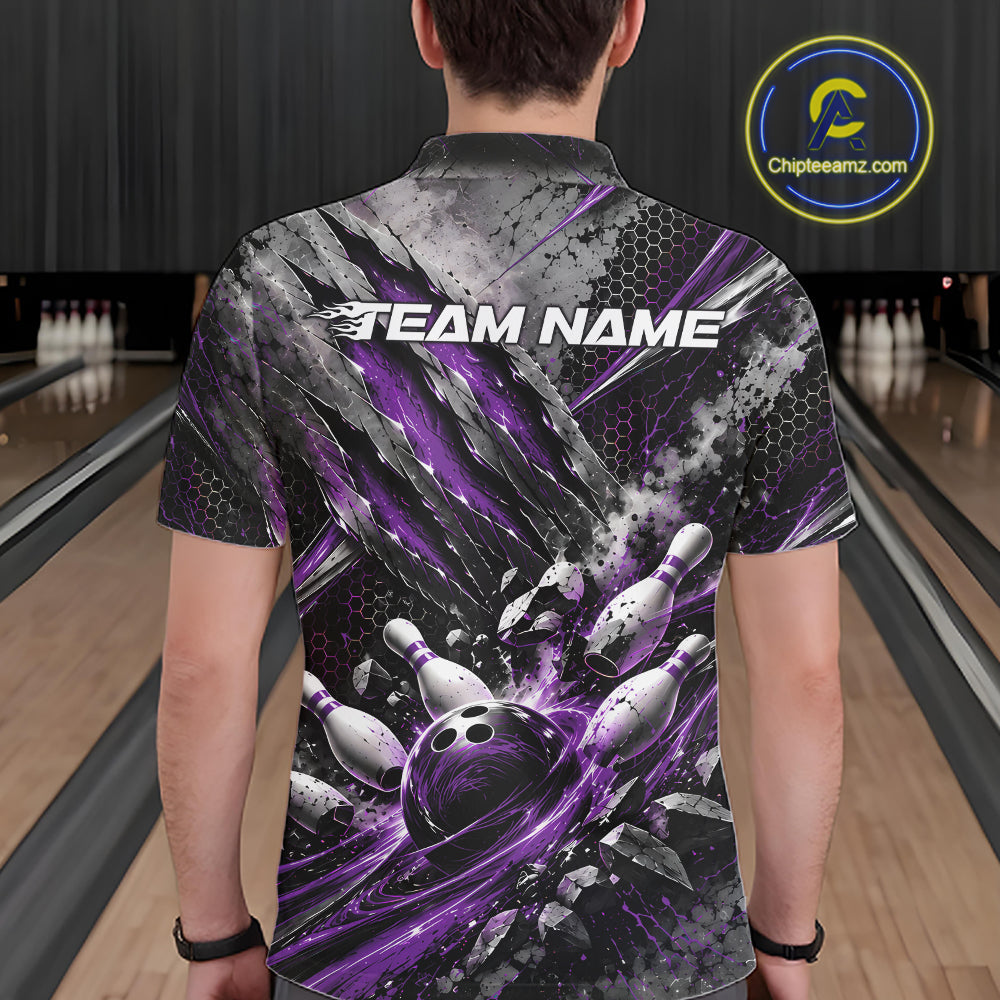 Purple Claw Marks Custom Bowling Jersey, Bowling Tournament Polo Shirt Team Uniform