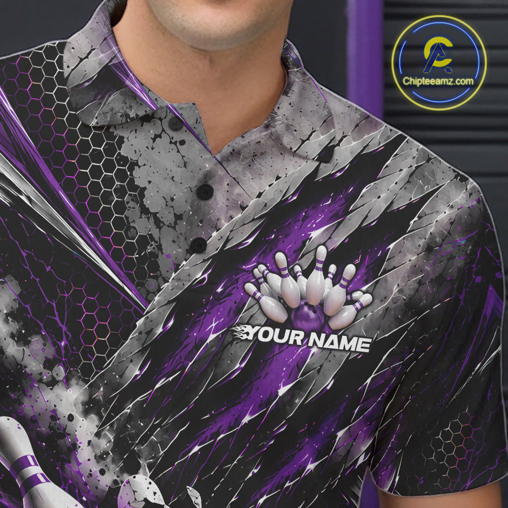 Purple Claw Marks Custom Bowling Jersey, Bowling Tournament Polo Shirt Team Uniform