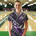 Purple Claw Marks Custom Bowling Jersey, Bowling Tournament Polo Shirt Team Uniform