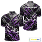 Purple Claw Marks Custom Bowling Jersey, Bowling Tournament Quarter Zip Shirt Team Uniform