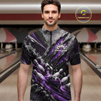 Purple Claw Marks Custom Bowling Jersey, Bowling Tournament Quarter Zip Shirt Team Uniform