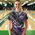 Purple Claw Marks Custom Bowling Jersey, Bowling Tournament Quarter-Zip Shirt