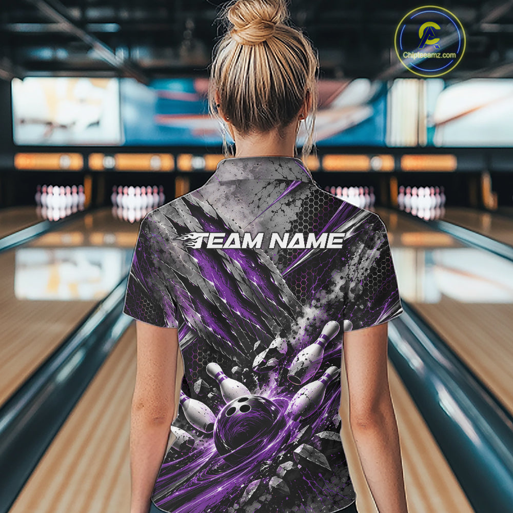Purple Claw Marks Custom Bowling Jersey, Bowling Tournament Quarter-Zip Shirt