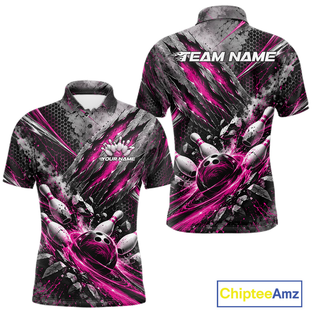 Pink Claw Marks Custom Bowling Jersey, Bowling Tournament Polo Shirt Team Uniform
