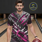 Pink Claw Marks Custom Bowling Jersey, Bowling Tournament Polo Shirt Team Uniform