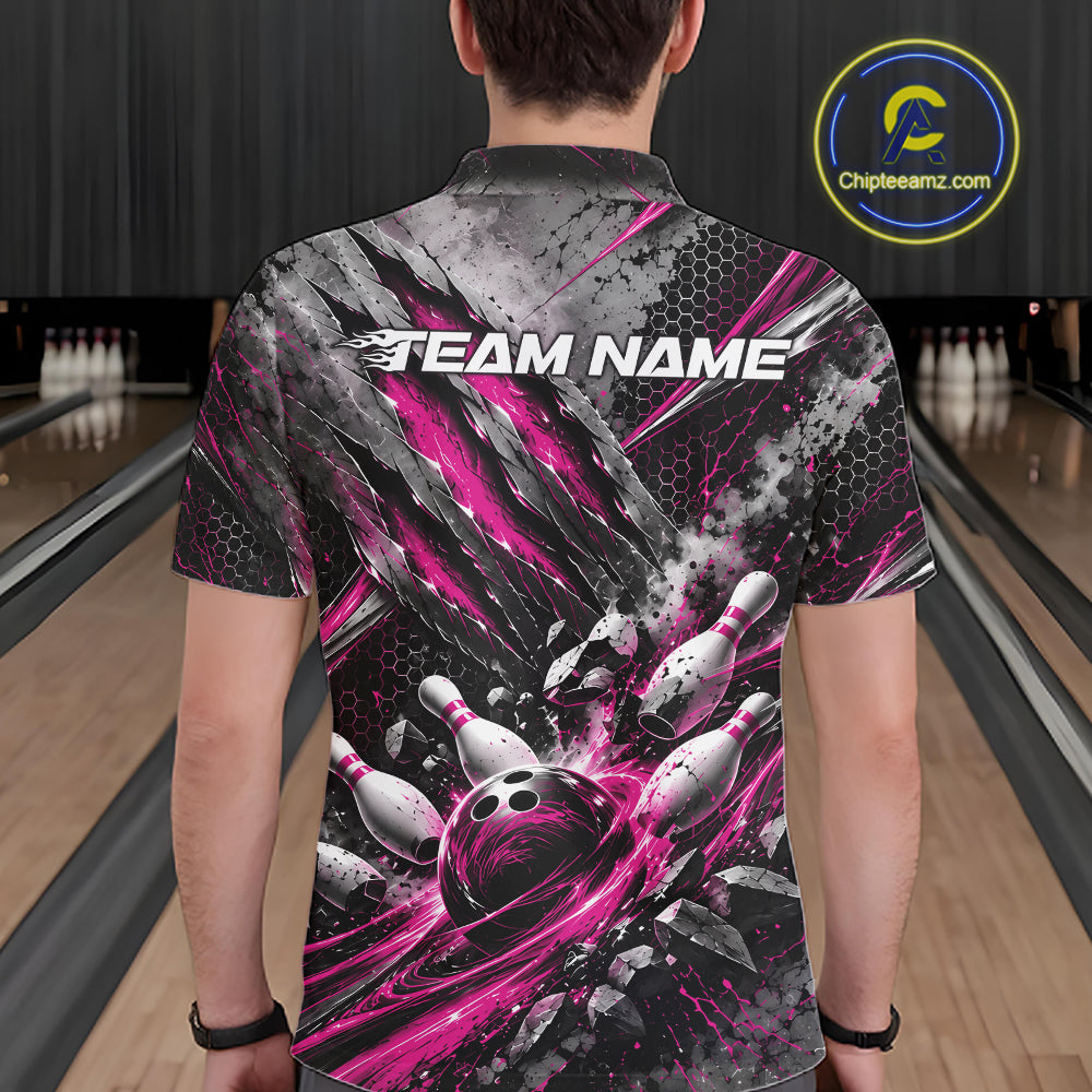 Pink Claw Marks Custom Bowling Jersey, Bowling Tournament Polo Shirt Team Uniform
