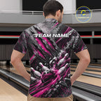 Pink Claw Marks Custom Bowling Jersey, Bowling Tournament Quarter Zip Shirt Team Uniform