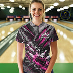 Pink Claw Marks Custom Bowling Jersey, Bowling Tournament Quarter-Zip Shirt