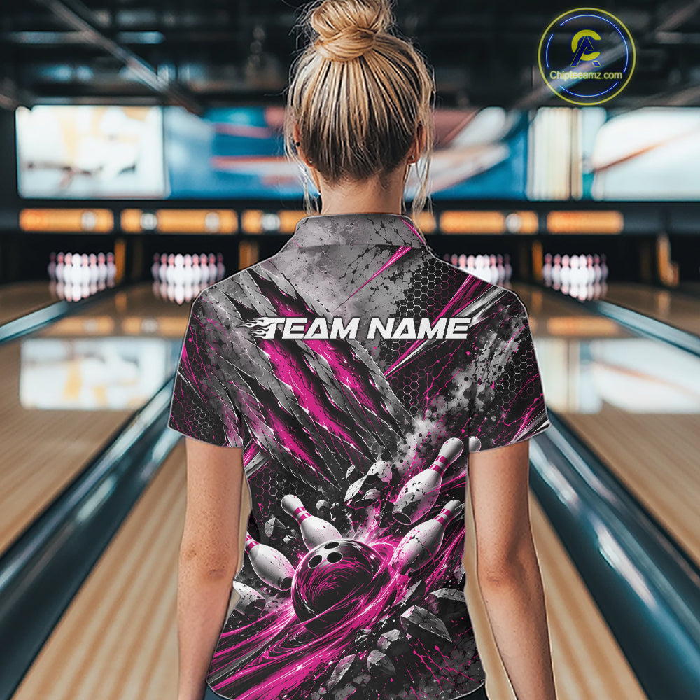 Pink Claw Marks Custom Bowling Jersey, Bowling Tournament Quarter-Zip Shirt