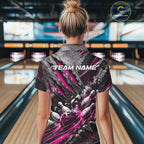 Pink Claw Marks Custom Bowling Jersey, Bowling Tournament Quarter-Zip Shirt