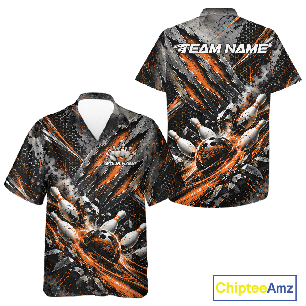 Orange Claw Marks Custom Bowling Jersey, Bowling Tournament And Button Up Shirt Team Uniform