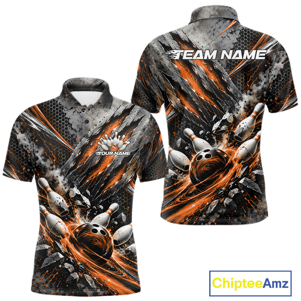Orange Claw Marks Custom Bowling Jersey, Bowling Tournament Polo Shirt Team Uniform