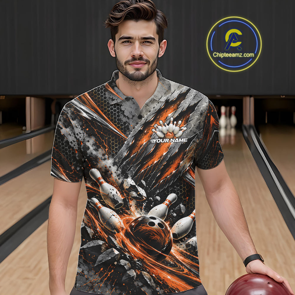 Orange Claw Marks Custom Bowling Jersey, Bowling Tournament Polo Shirt Team Uniform