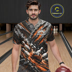 Orange Claw Marks Custom Bowling Jersey, Bowling Tournament Polo Shirt Team Uniform