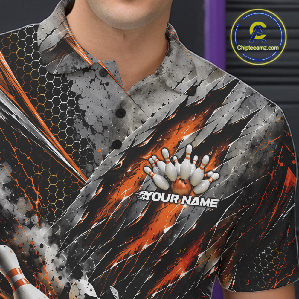 Orange Claw Marks Custom Bowling Jersey, Bowling Tournament Polo Shirt Team Uniform