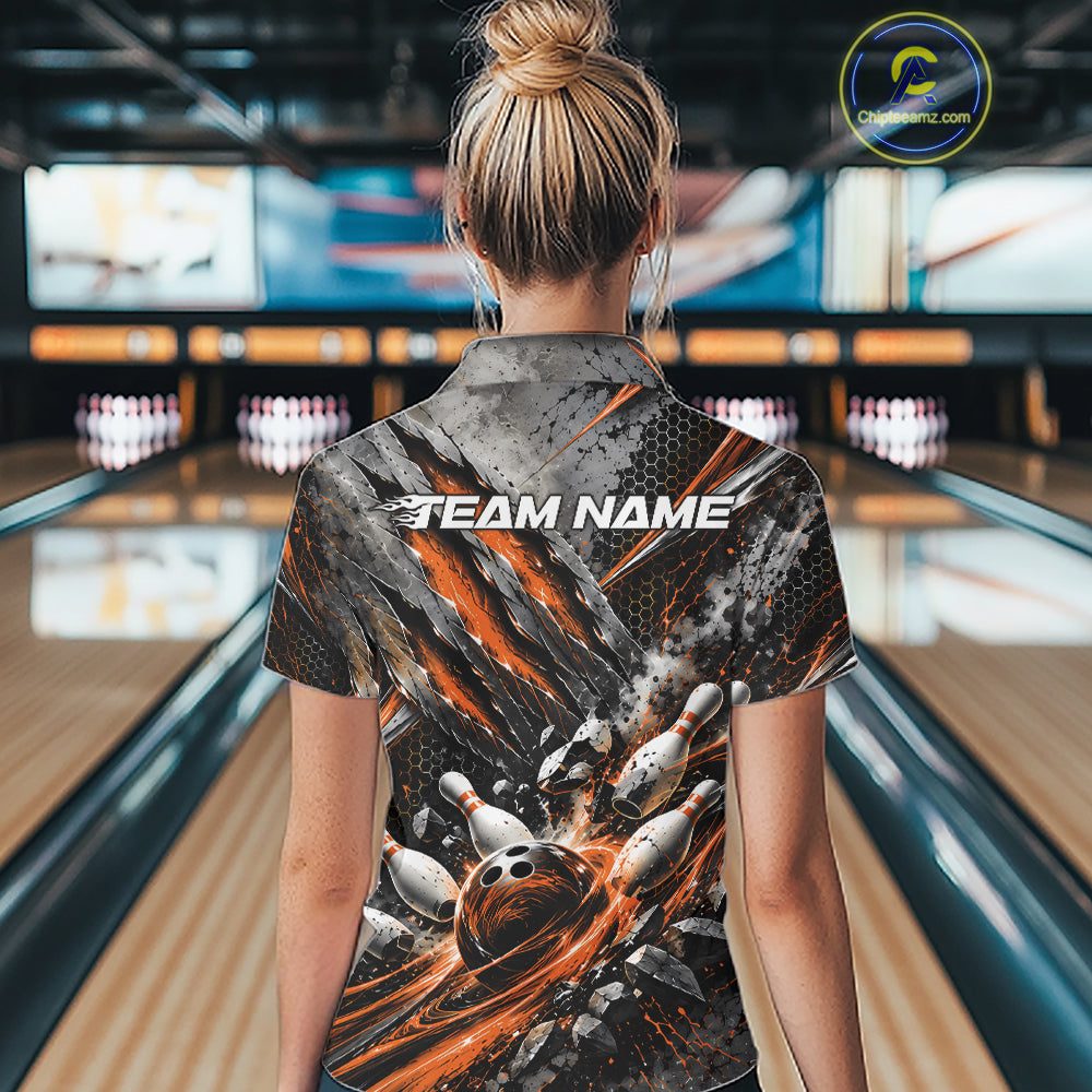 Orange Claw Marks Custom Bowling Jersey, Bowling Tournament Polo Shirt Team Uniform