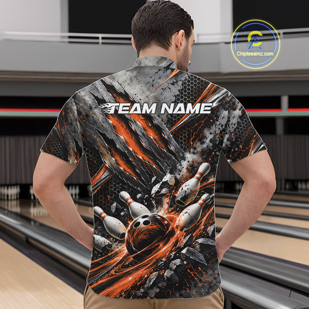 Orange Claw Marks Custom Bowling Jersey, Bowling Tournament Quarter Zip Shirt Team Uniform