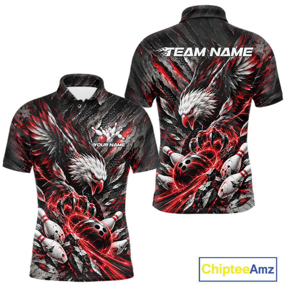 Custom Red Eagle Bowling Polo Shirt, Bowling Team Jersey Bowlers Outfit