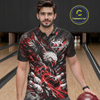 Custom Red Eagle Bowling Polo Shirt, Bowling Team Jersey Bowlers Outfit