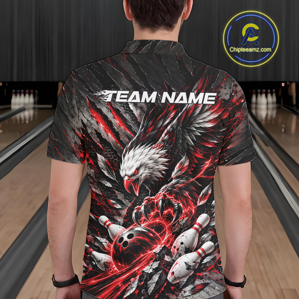 Custom Red Eagle Bowling Polo Shirt, Bowling Team Jersey Bowlers Outfit