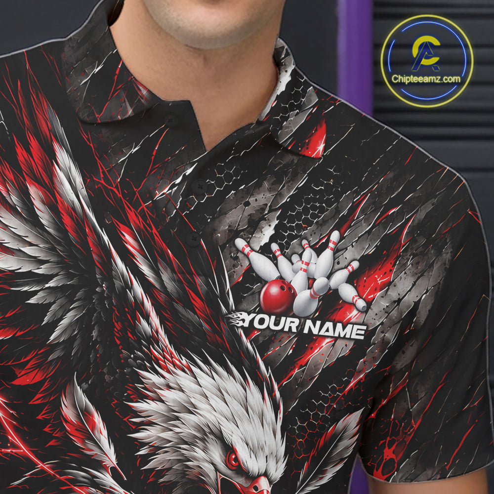 Custom Red Eagle Bowling Polo Shirt, Bowling Team Jersey Bowlers Outfit