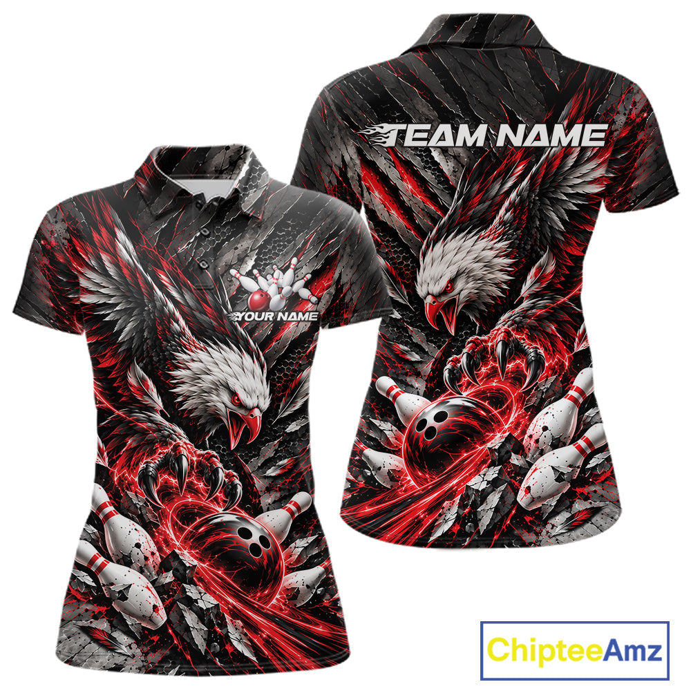 Custom Red Eagle Bowling Polo Shirt, Bowling Team Jersey Bowlers Outfit