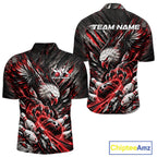Custom Red Eagle Bowling Quarter Zip Shirt, Bowling Team Jersey Bowlers Outfit