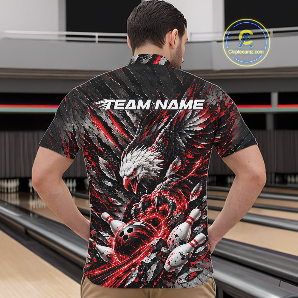 Custom Red Eagle Bowling Quarter Zip Shirt, Bowling Team Jersey Bowlers Outfit
