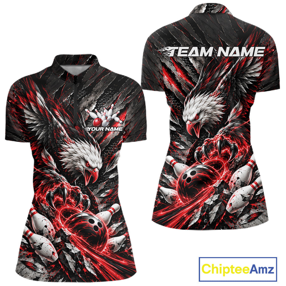 Custom Red Eagle Bowling Quarter-Zip Shirt, Bowling Team Jersey Bowlers Outfit