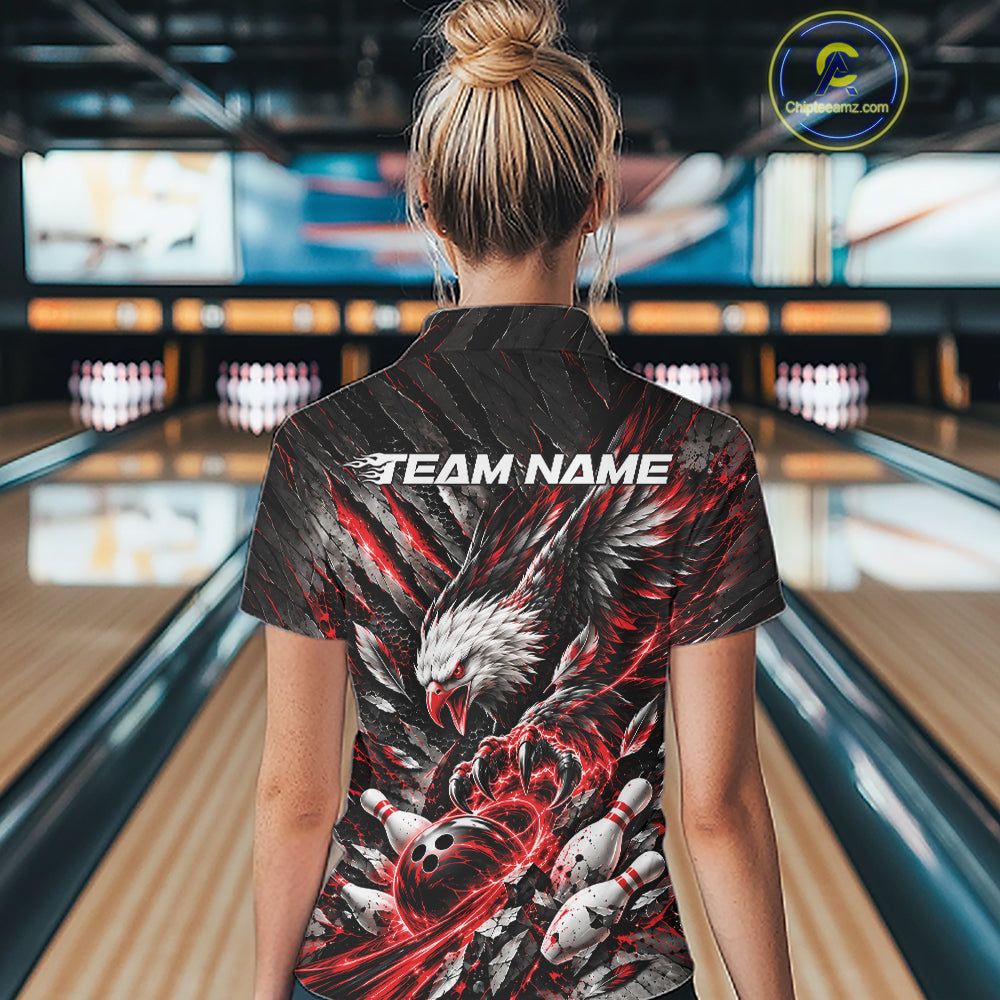 Custom Red Eagle Bowling Quarter-Zip Shirt, Bowling Team Jersey Bowlers Outfit