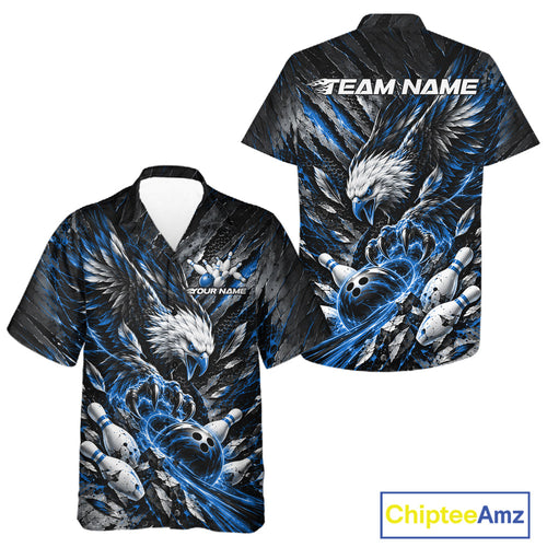Custom Blue Eagle Bowling Button Up Shirt And, Bowling Team Jersey Bowlers Outfit