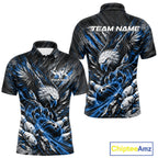 Custom Blue Eagle Bowling Polo Shirt, Bowling Team Jersey Bowlers Outfit