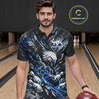 Custom Blue Eagle Bowling Polo Shirt, Bowling Team Jersey Bowlers Outfit