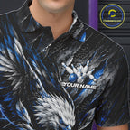 Custom Blue Eagle Bowling Polo Shirt, Bowling Team Jersey Bowlers Outfit