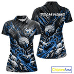 Custom Blue Eagle Bowling Polo Shirt, Bowling Team Jersey Bowlers Outfit